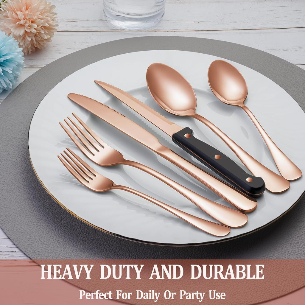 24 Pcs Silverware Set with Steak Knives Service for 4,Stainless Steel Flatware Set,Mirror Polished Cutlery Utensil Set,Home Kitchen Eating Tableware Set,Include Fork Knife Spoon Set,Dishwasher Safe - Grand Goldman