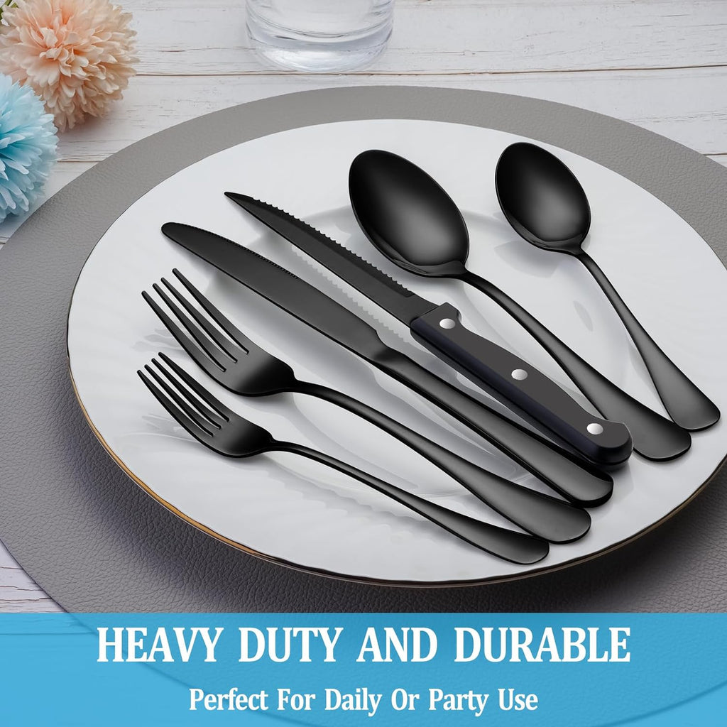 24 Pcs Silverware Set with Steak Knives Service for 4,Stainless Steel Flatware Set,Mirror Polished Cutlery Utensil Set,Home Kitchen Eating Tableware Set,Include Fork Knife Spoon Set,Dishwasher Safe - Grand Goldman