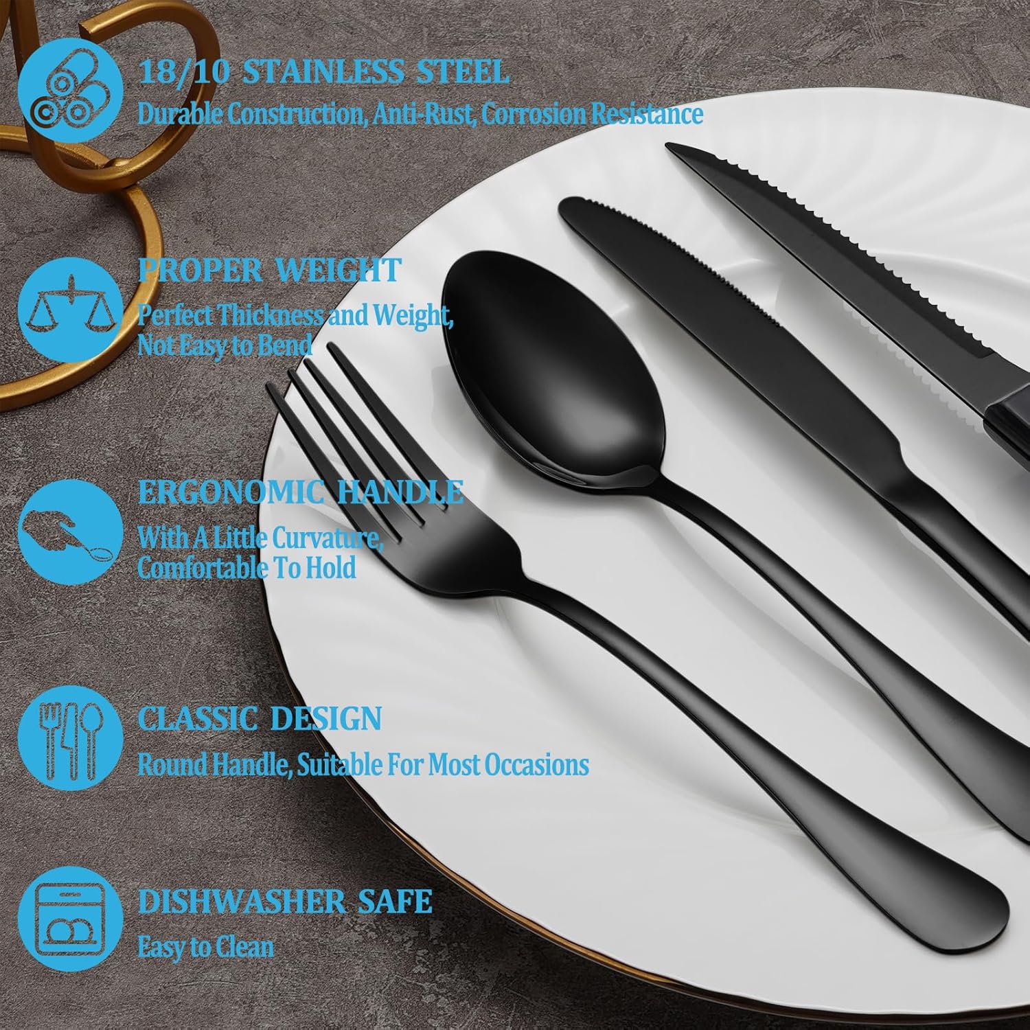 24 Pcs Silverware Set with Steak Knives Service for 4,Stainless Steel Flatware Set,Mirror Polished Cutlery Utensil Set,Home Kitchen Eating Tableware Set,Include Fork Knife Spoon Set,Dishwasher Safe - Grand Goldman