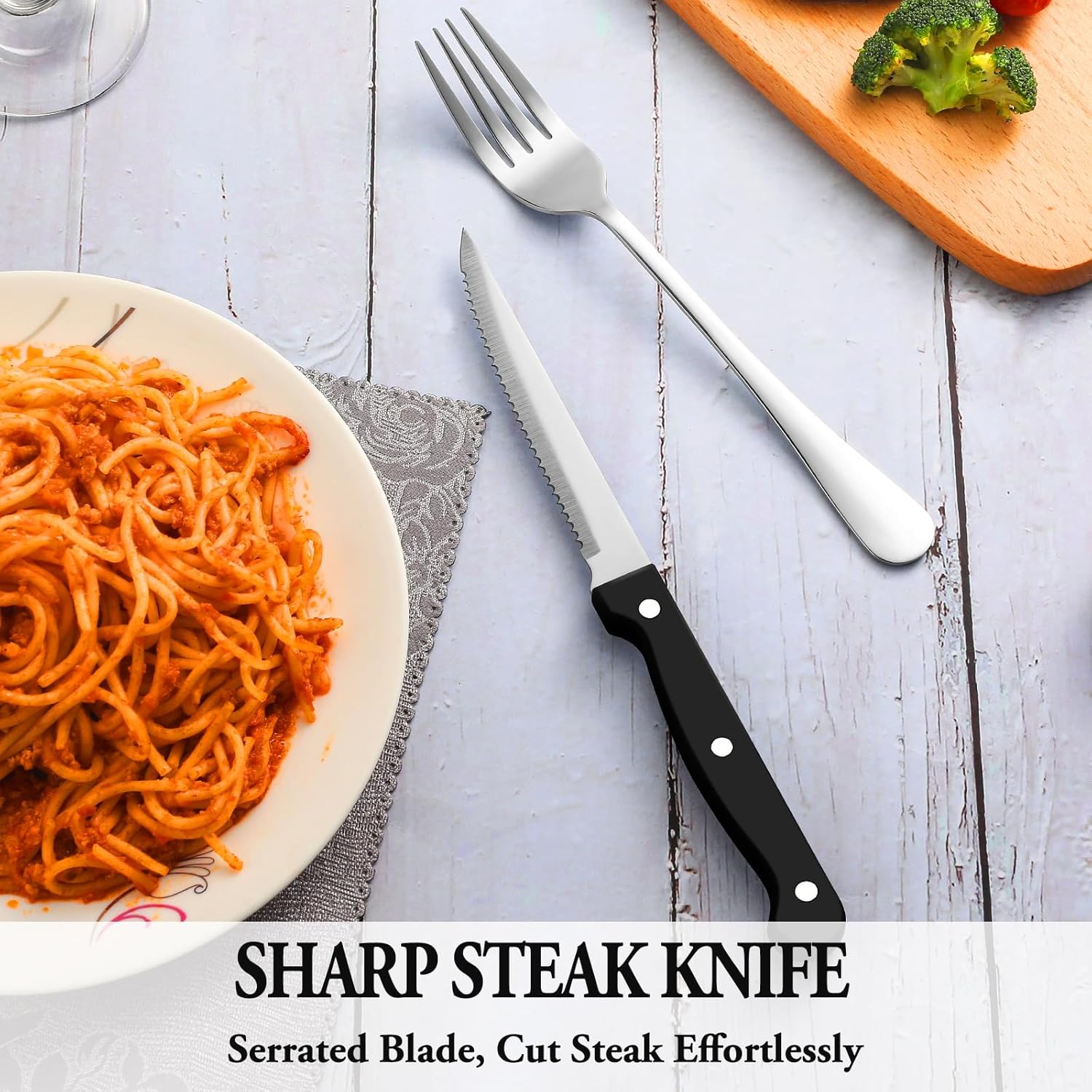 24 Pcs Silverware Set with Steak Knives Service for 4,Stainless Steel Flatware Set,Mirror Polished Cutlery Utensil Set,Home Kitchen Eating Tableware Set,Include Fork Knife Spoon Set,Dishwasher Safe - Grand Goldman