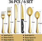 24 Pcs Silverware Set with Steak Knives Service for 4,Stainless Steel Flatware Set,Mirror Polished Cutlery Utensil Set,Home Kitchen Eating Tableware Set,Include Fork Knife Spoon Set,Dishwasher Safe - Grand Goldman