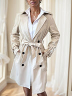 Women's Apricot Solid Color Lapel Neck Long-Sleeved Suspenders Double-Breasted - Grand Goldman