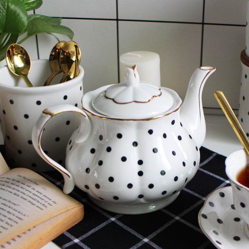 English afternoon tea set bone china polka dot handmade gold teapot
