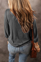 Medium Grey Solid Color Sleeve Round Neck Blouse