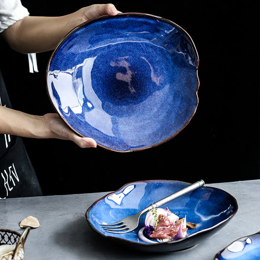 ATLANTIC EYE Handmade Ceramic Plate Set Western Dishes Household Irregular Flat Dinnerware