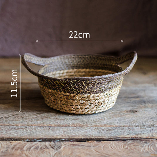 Natural straw woven soft storage basket