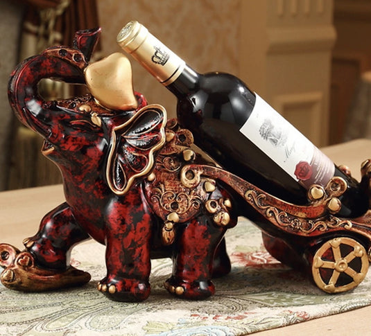 Smukt detaljeret elefanttrækvogn vinflaskeholder (harpiks)