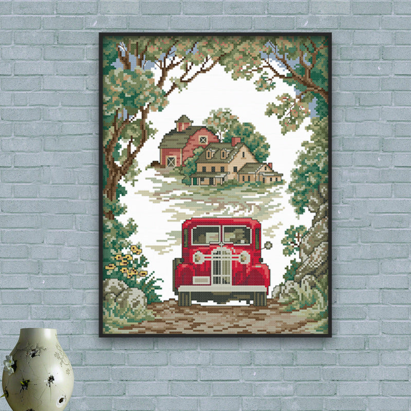 Forest path car cross stitch