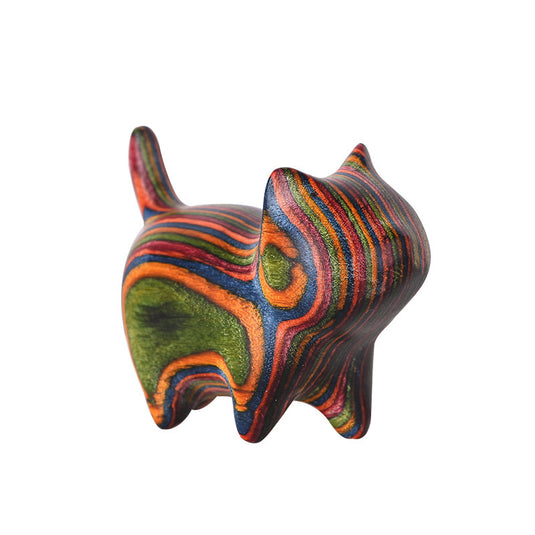 Painted Wooden Cat Ebony Playing Ornaments Wood Carving