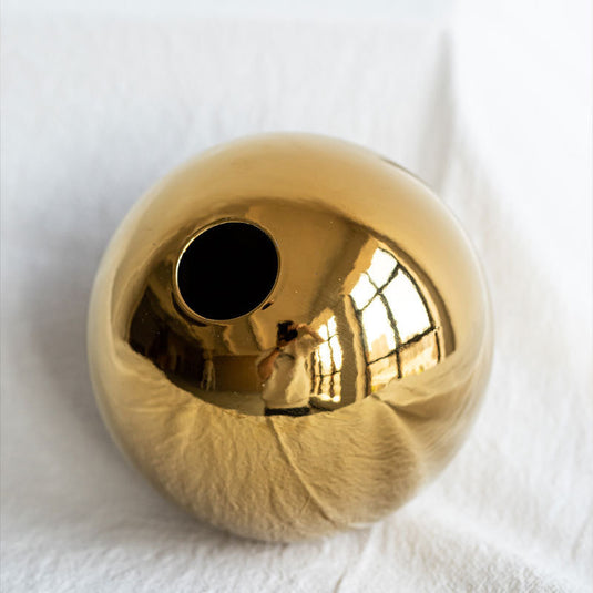 European Style Golden Electroplated Ceramic Vase Round