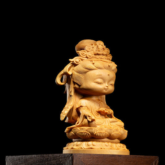 Buksbom udskæring af Guanyin Buddha statue
