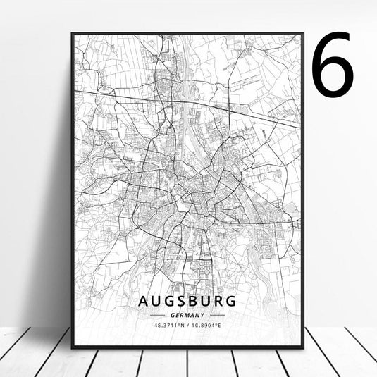 Affiche de villes allemandes, carte artistique, peinture sur toile