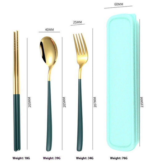 Bærbart bordservice i rustfrit stål Elevske-gaffel inklusive spisepinde Opbevaringssæt