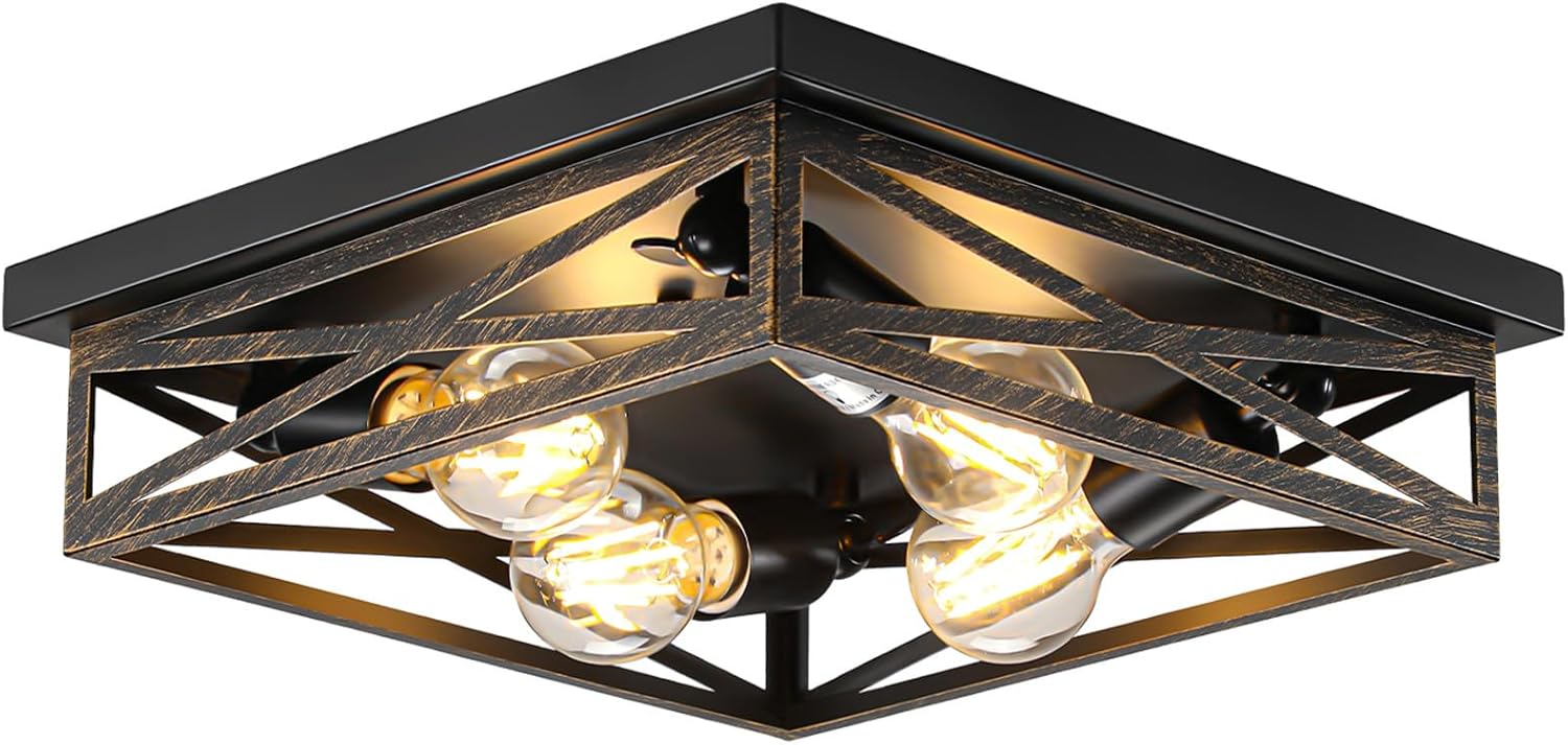 2Pack Vintage Farmhouse Flush Mount Ceiling Light Fixtures, 2-Light Hallway Kitchen Ceiling Light, Industrial Farmhouse Light Fixtures Ceiling Mount for Bedroom - Grand Goldman