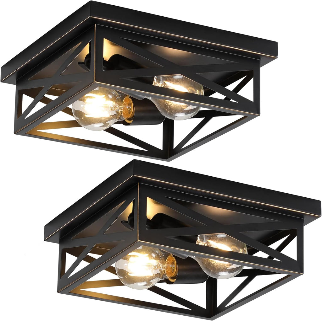 2Pack Vintage Farmhouse Flush Mount Ceiling Light Fixtures, 2-Light Hallway Kitchen Ceiling Light, Industrial Farmhouse Light Fixtures Ceiling Mount for Bedroom - Grand Goldman