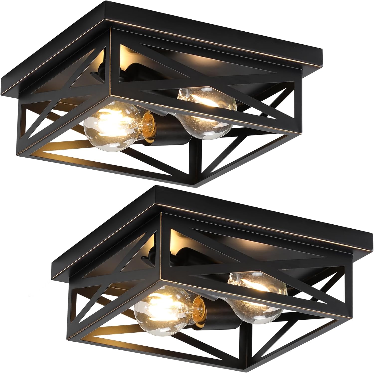 2Pack Vintage Farmhouse Flush Mount Ceiling Light Fixtures, 2-Light Hallway Kitchen Ceiling Light, Industrial Farmhouse Light Fixtures Ceiling Mount for Bedroom - Grand Goldman