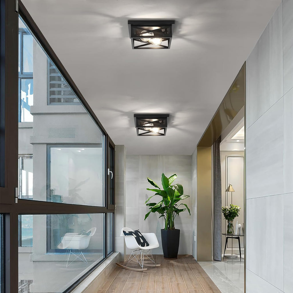 2Pack Vintage Farmhouse Flush Mount Ceiling Light Fixtures, 2-Light Hallway Kitchen Ceiling Light, Industrial Farmhouse Light Fixtures Ceiling Mount for Bedroom - Grand Goldman
