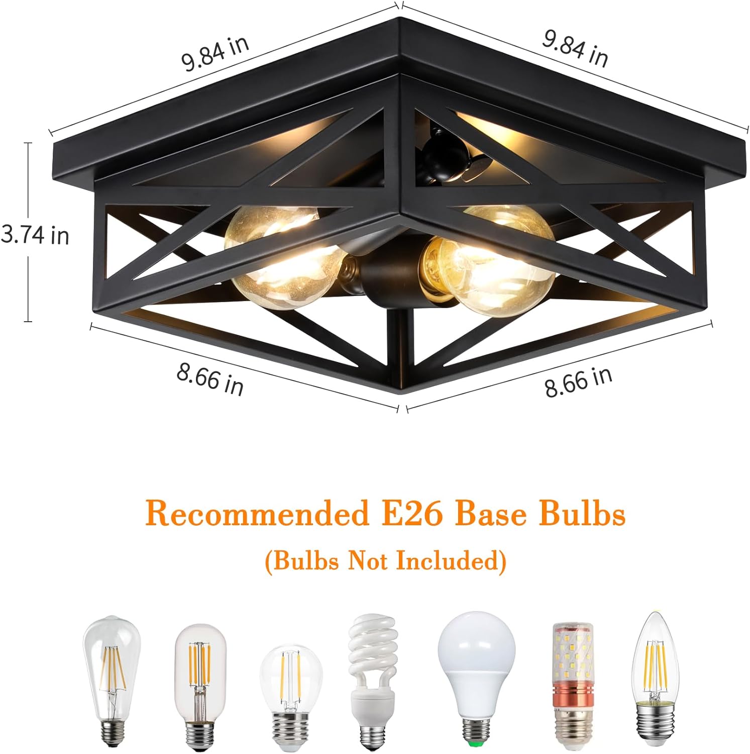 2Pack Vintage Farmhouse Flush Mount Ceiling Light Fixtures, 2-Light Hallway Kitchen Ceiling Light, Industrial Farmhouse Light Fixtures Ceiling Mount for Bedroom - Grand Goldman