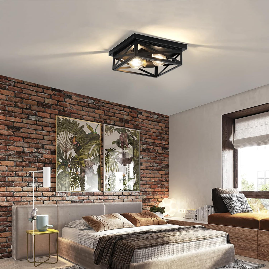 2Pack Vintage Farmhouse Flush Mount Ceiling Light Fixtures, 2-Light Hallway Kitchen Ceiling Light, Industrial Farmhouse Light Fixtures Ceiling Mount for Bedroom - Grand Goldman