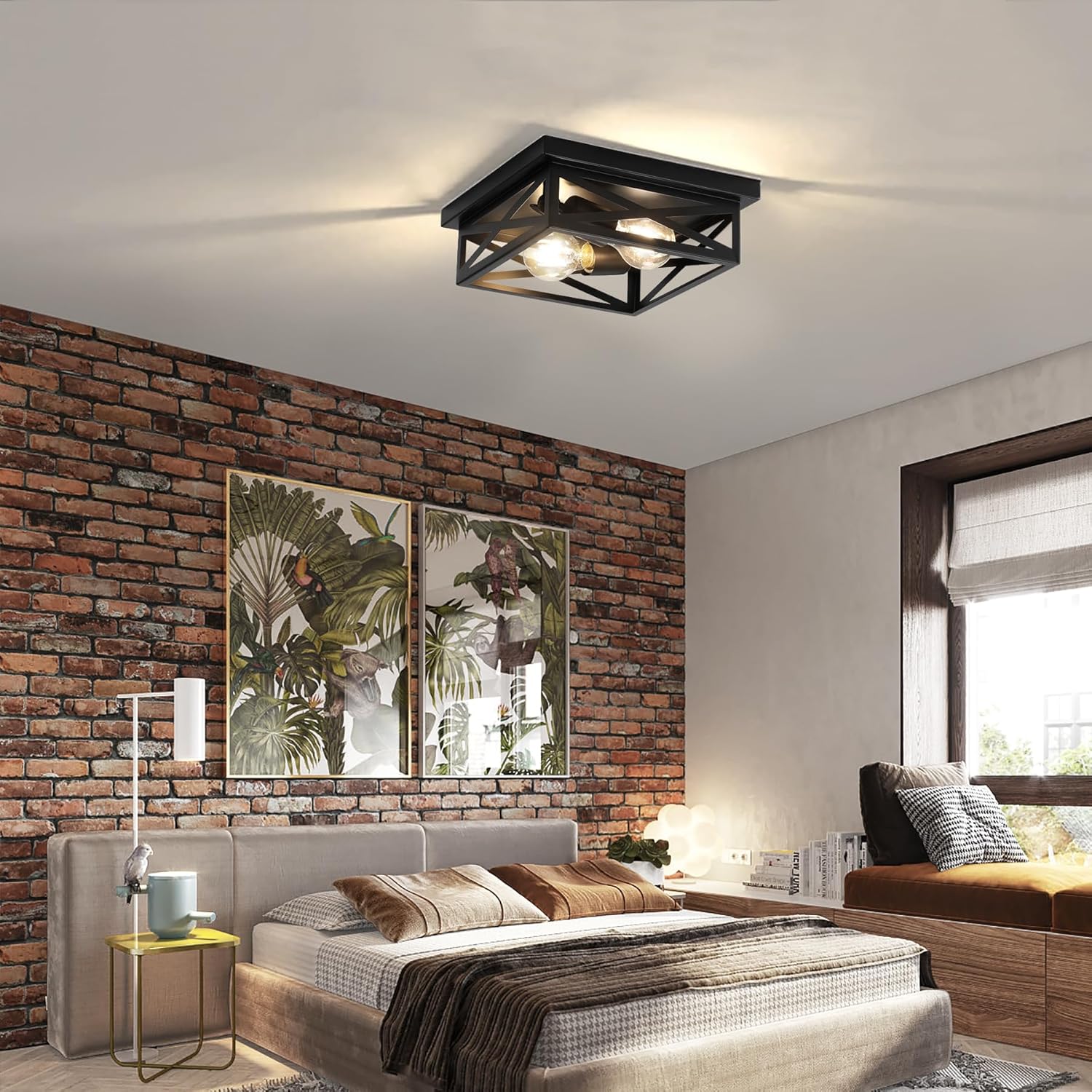 2Pack Vintage Farmhouse Flush Mount Ceiling Light Fixtures, 2-Light Hallway Kitchen Ceiling Light, Industrial Farmhouse Light Fixtures Ceiling Mount for Bedroom - Grand Goldman