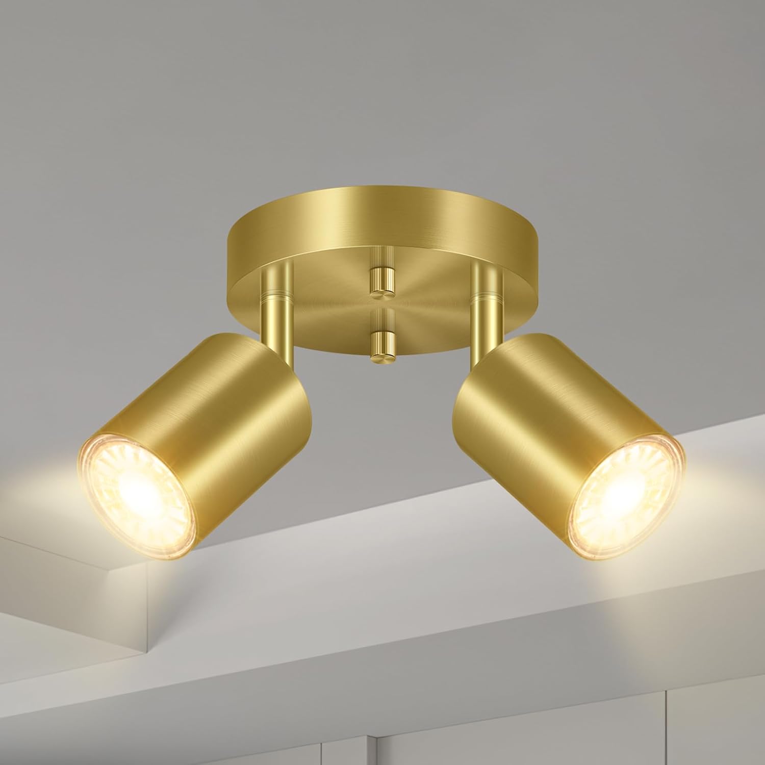 2 Light Track Lighting Fixtures Ceiling, Matte Black Round Directional Ceiling Spotlight, GU10 Flush Mount Track Fixture, Adjustable Modern LED Track Lights for Kitchen/Living Room, Bulb Not Included - Grand Goldman