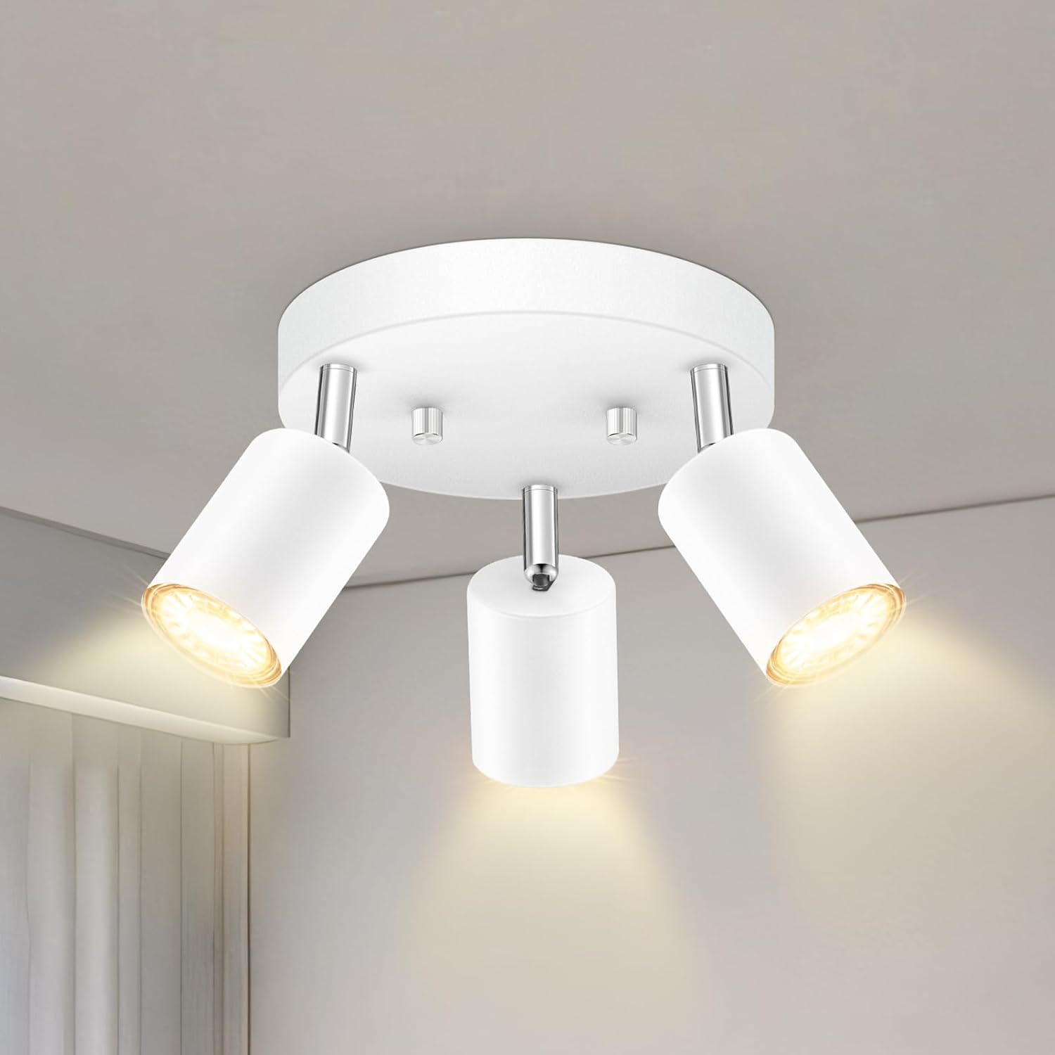 2 Light Track Lighting Fixtures Ceiling, Matte Black Round Directional Ceiling Spotlight, GU10 Flush Mount Track Fixture, Adjustable Modern LED Track Lights for Kitchen/Living Room, Bulb Not Included - Grand Goldman