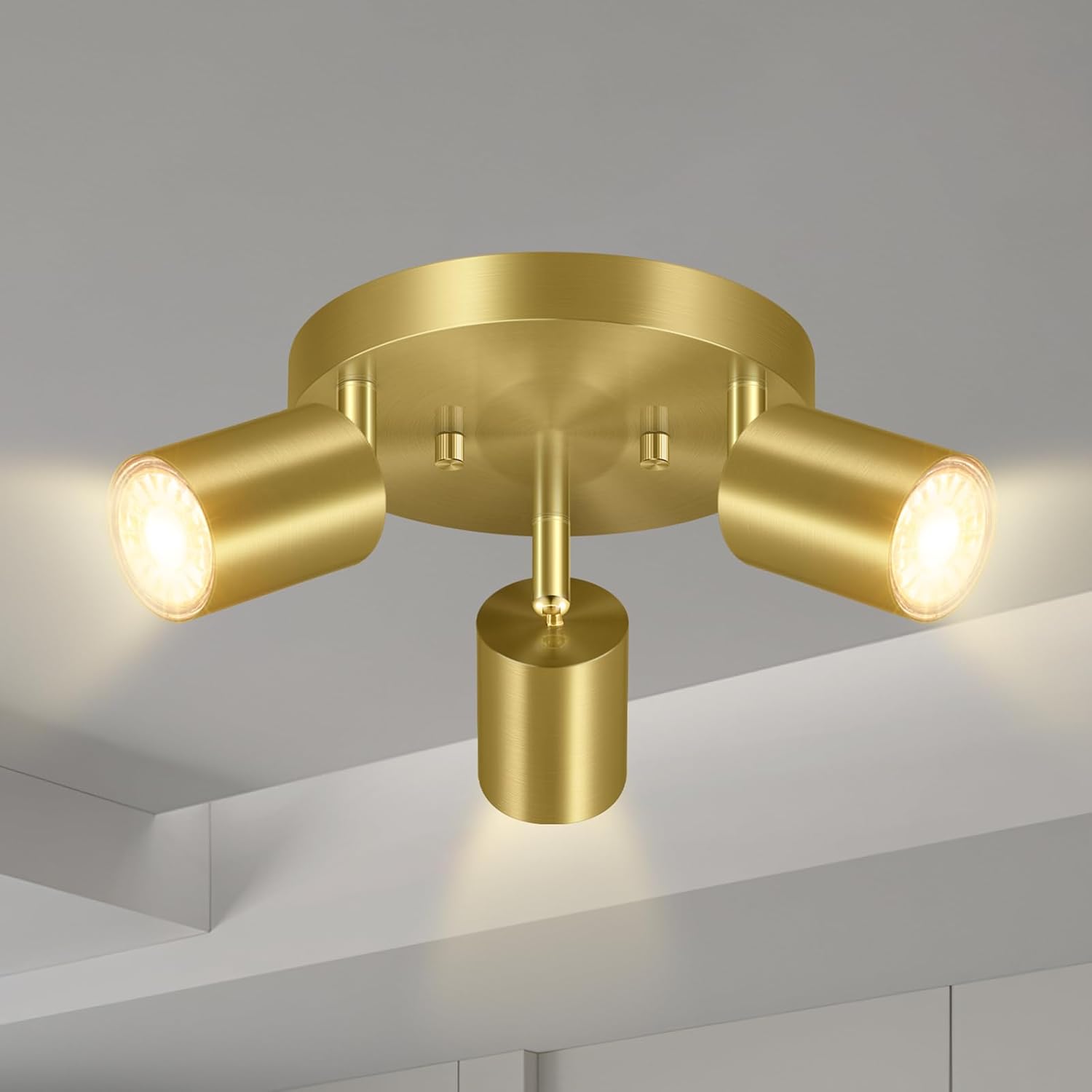 2 Light Track Lighting Fixtures Ceiling, Matte Black Round Directional Ceiling Spotlight, GU10 Flush Mount Track Fixture, Adjustable Modern LED Track Lights for Kitchen/Living Room, Bulb Not Included - Grand Goldman