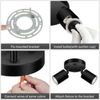 2 Light Track Lighting Fixtures Ceiling, Matte Black Round Directional Ceiling Spotlight, GU10 Flush Mount Track Fixture, Adjustable Modern LED Track Lights for Kitchen/Living Room, Bulb Not Included - Grand Goldman