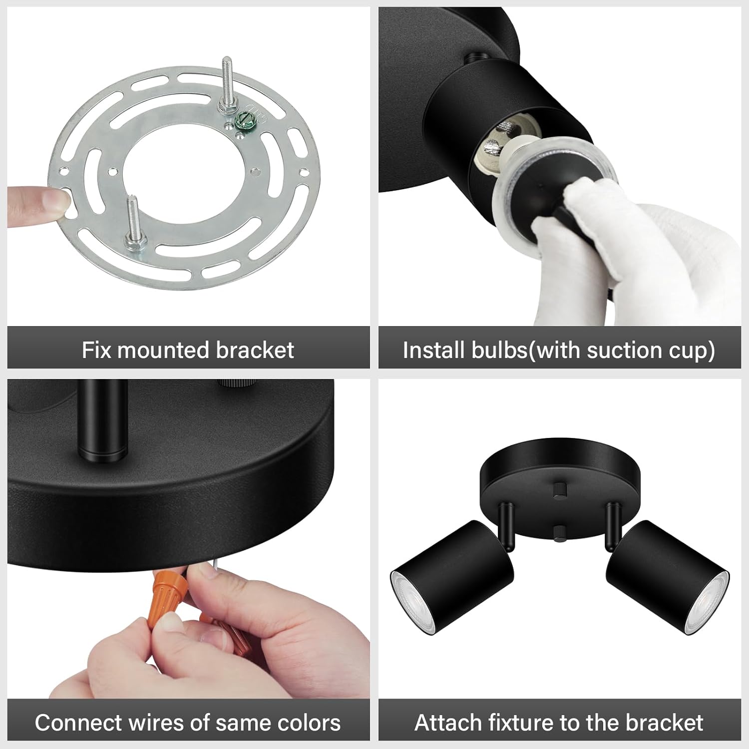 2 Light Track Lighting Fixtures Ceiling, Matte Black Round Directional Ceiling Spotlight, GU10 Flush Mount Track Fixture, Adjustable Modern LED Track Lights for Kitchen/Living Room, Bulb Not Included - Grand Goldman