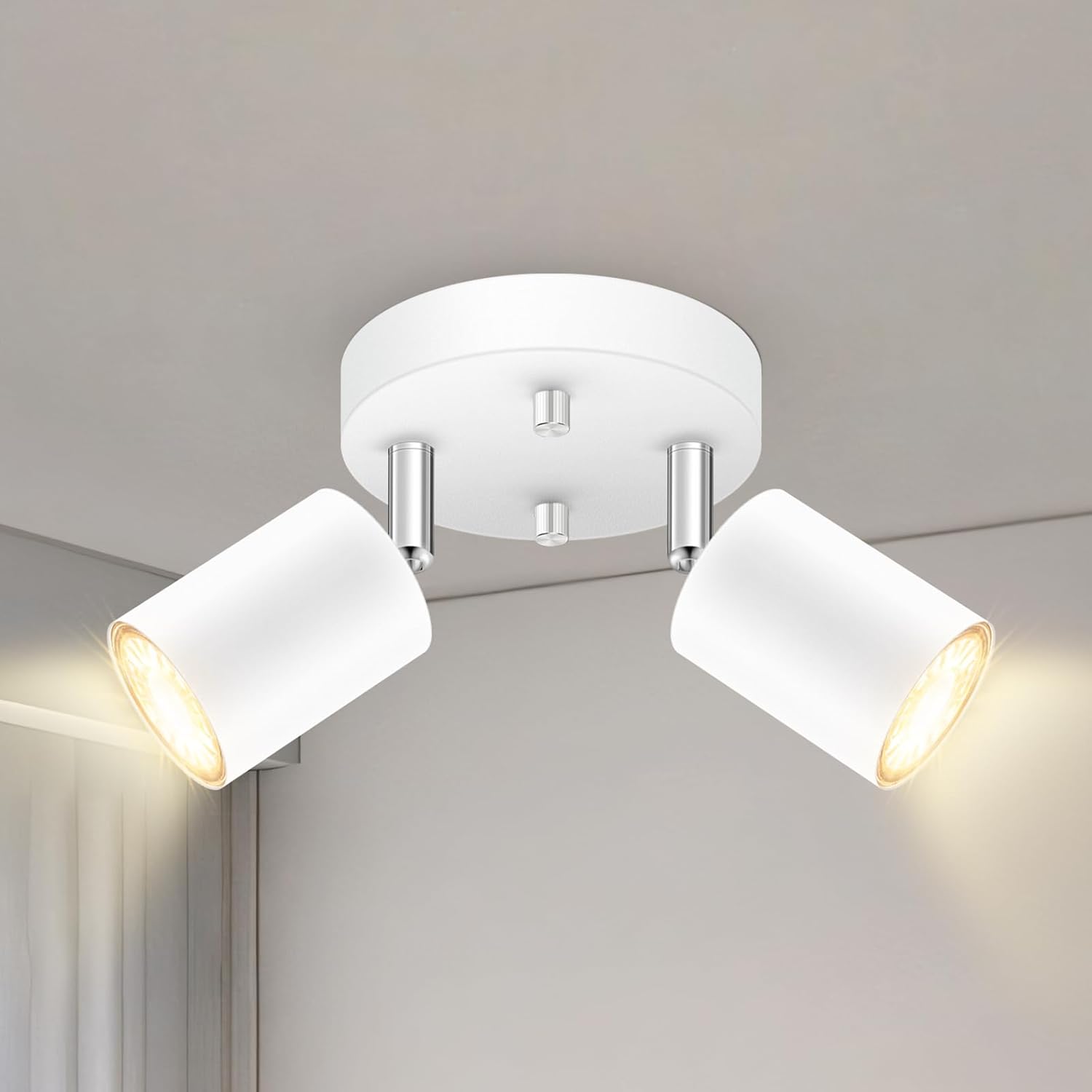 2 Light Track Lighting Fixtures Ceiling, Matte Black Round Directional Ceiling Spotlight, GU10 Flush Mount Track Fixture, Adjustable Modern LED Track Lights for Kitchen/Living Room, Bulb Not Included - Grand Goldman
