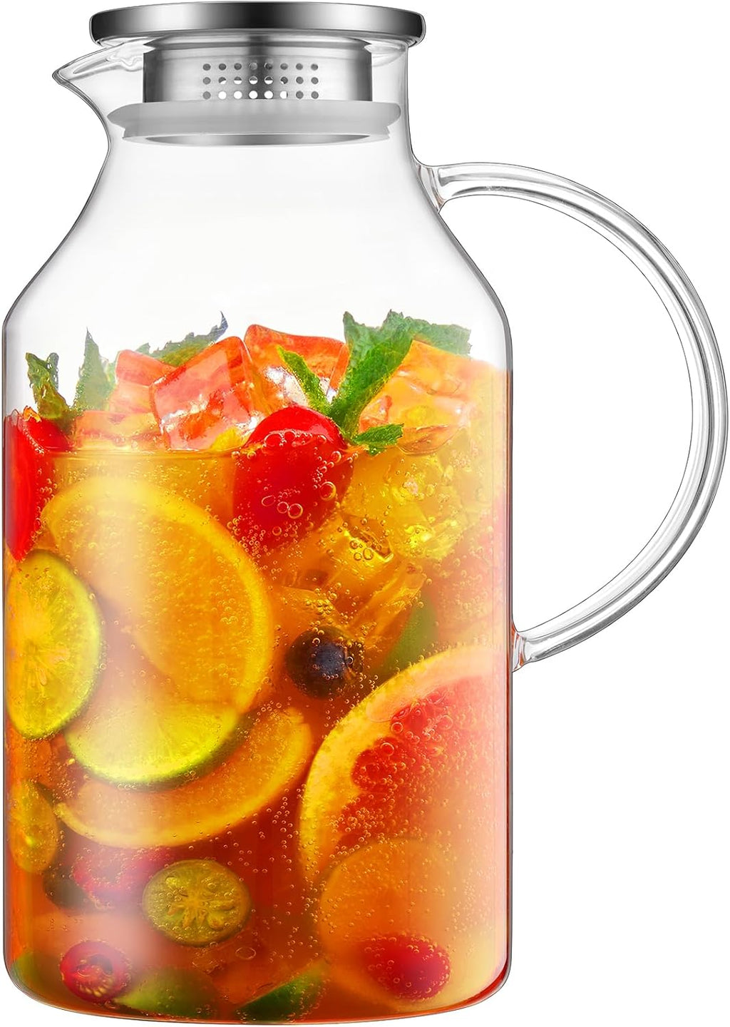 2 Liter 68 oz Glass Pitcher with Lid and Spout, Bivvclaz Water Pitcher for Fridge, Glass Carafe for Hot/Cold Water, Large Iced Tea Pitcher for Coffee, Juice and Homemade Beverage - Grand Goldman