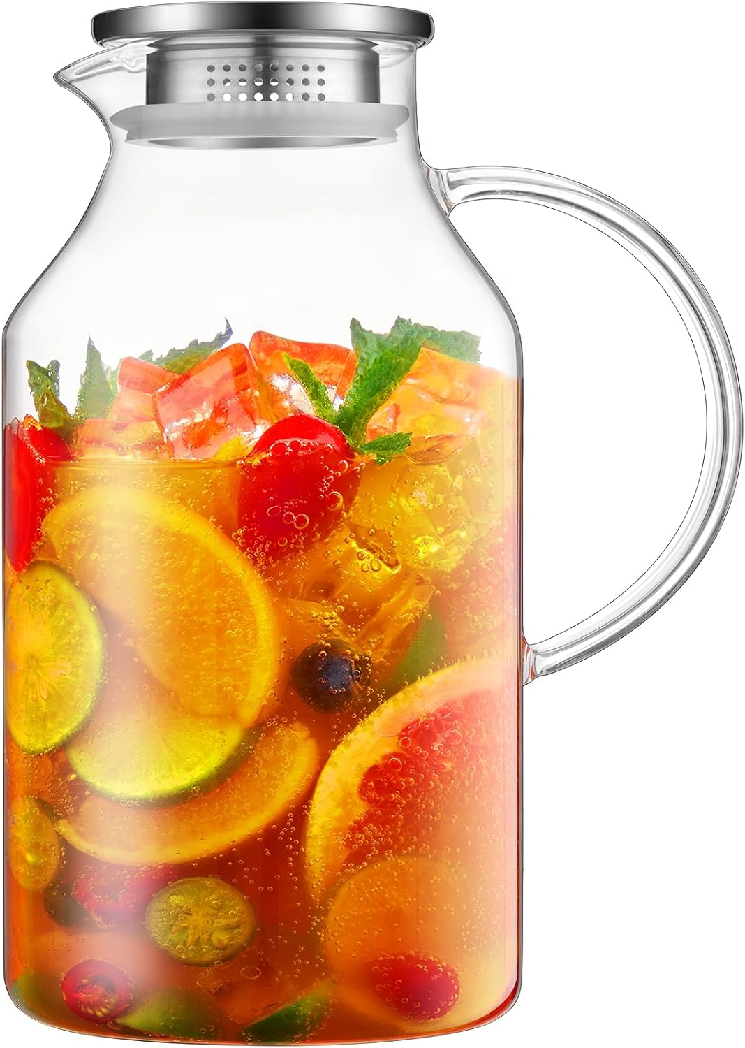 2 Liter 68 oz Glass Pitcher with Lid and Spout, Bivvclaz Water Pitcher for Fridge, Glass Carafe for Hot/Cold Water, Large Iced Tea Pitcher for Coffee, Juice and Homemade Beverage - Grand Goldman