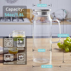 2 Liter 68 oz Glass Pitcher with Lid and Spout, Bivvclaz Water Pitcher for Fridge, Glass Carafe for Hot/Cold Water, Large Iced Tea Pitcher for Coffee, Juice and Homemade Beverage - Grand Goldman