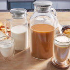 2 Liter 68 oz Glass Pitcher with Lid and Spout, Bivvclaz Water Pitcher for Fridge, Glass Carafe for Hot/Cold Water, Large Iced Tea Pitcher for Coffee, Juice and Homemade Beverage - Grand Goldman