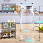 2 Liter 68 oz Glass Pitcher with Lid and Spout, Bivvclaz Water Pitcher for Fridge, Glass Carafe for Hot/Cold Water, Large Iced Tea Pitcher for Coffee, Juice and Homemade Beverage - Grand Goldman