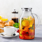 2 Liter 68 oz Glass Pitcher with Lid and Spout, Bivvclaz Water Pitcher for Fridge, Glass Carafe for Hot/Cold Water, Large Iced Tea Pitcher for Coffee, Juice and Homemade Beverage - Grand Goldman