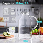 2 Liter 68 oz Glass Pitcher with Lid and Spout, Bivvclaz Water Pitcher for Fridge, Glass Carafe for Hot/Cold Water, Large Iced Tea Pitcher for Coffee, Juice and Homemade Beverage - Grand Goldman