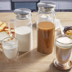 2 Liter 68 oz Glass Pitcher with Lid and Spout, Bivvclaz Water Pitcher for Fridge, Glass Carafe for Hot/Cold Water, Large Iced Tea Pitcher for Coffee, Juice and Homemade Beverage - Grand Goldman