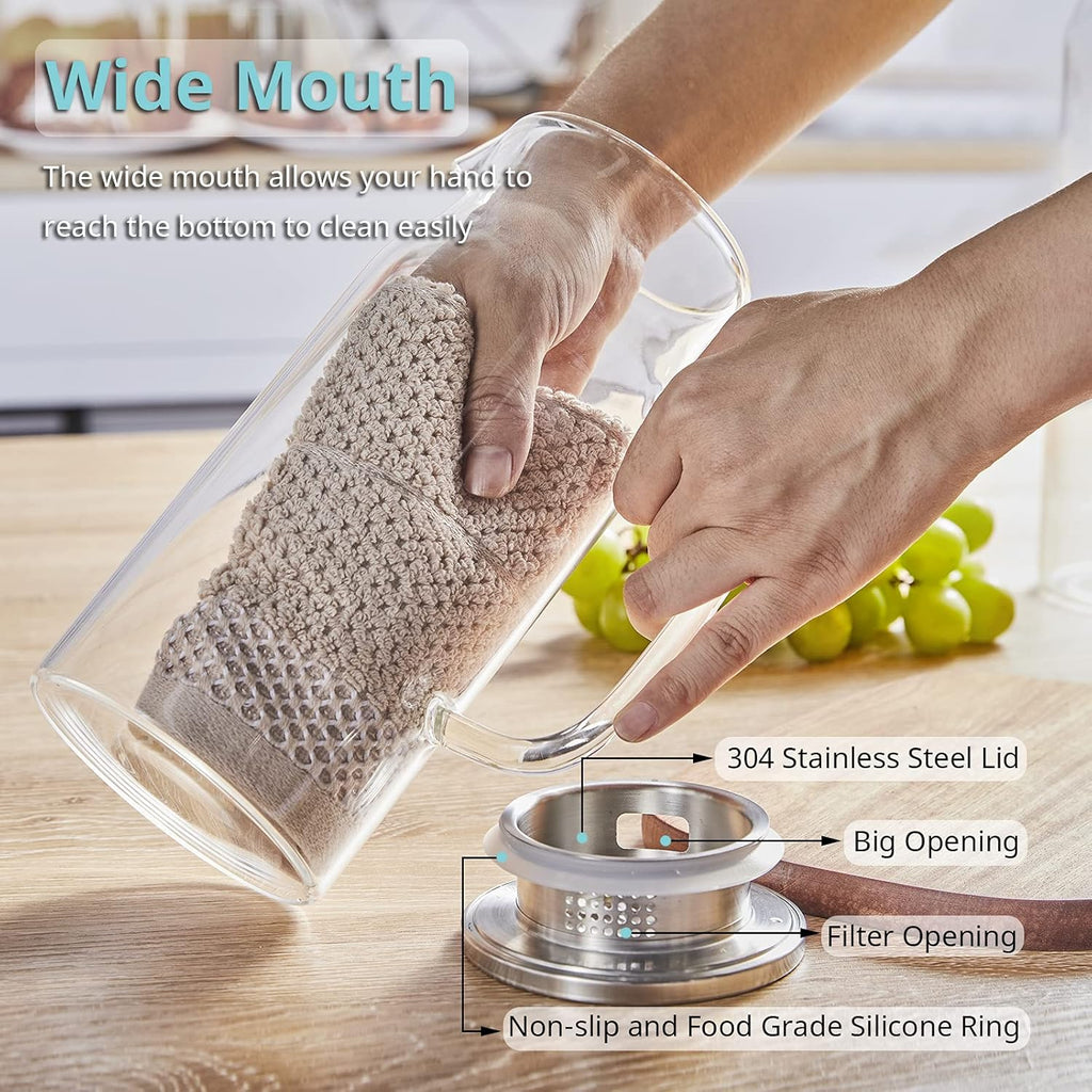 2 Liter 68 oz Glass Pitcher with Lid and Spout, Bivvclaz Water Pitcher for Fridge, Glass Carafe for Hot/Cold Water, Large Iced Tea Pitcher for Coffee, Juice and Homemade Beverage - Grand Goldman