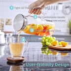 2 Liter 68 oz Glass Pitcher with Lid and Spout, Bivvclaz Water Pitcher for Fridge, Glass Carafe for Hot/Cold Water, Large Iced Tea Pitcher for Coffee, Juice and Homemade Beverage - Grand Goldman