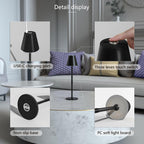 2 Pack LED CordlessTable Lamp,4000mAh Rechargeable Battery Desk lamp,3 Level Brightness Night Light,Minimalist Design, for Couple Dinner/Coffee Table/Restaurant/Bedroom(Black 2pack) - Grand Goldman