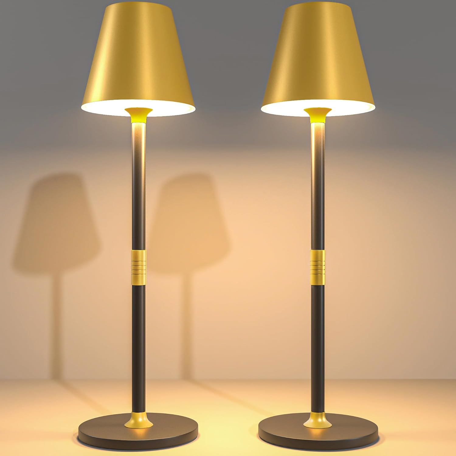 2 Pack LED CordlessTable Lamp,4000mAh Rechargeable Battery Desk lamp,3 Level Brightness Night Light,Minimalist Design, for Couple Dinner/Coffee Table/Restaurant/Bedroom(Black 2pack) - Grand Goldman