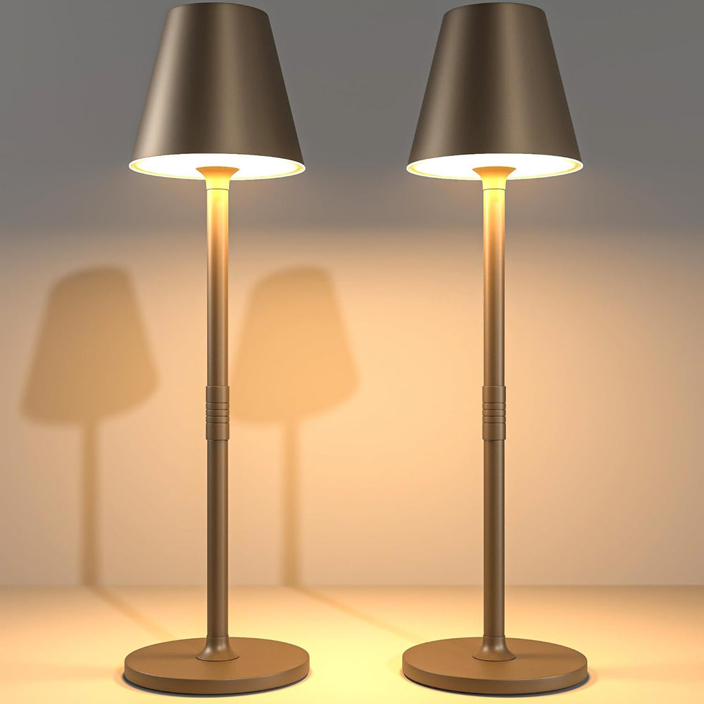 2 Pack LED CordlessTable Lamp,4000mAh Rechargeable Battery Desk lamp,3 Level Brightness Night Light,Minimalist Design, for Couple Dinner/Coffee Table/Restaurant/Bedroom(Black 2pack) - Grand Goldman