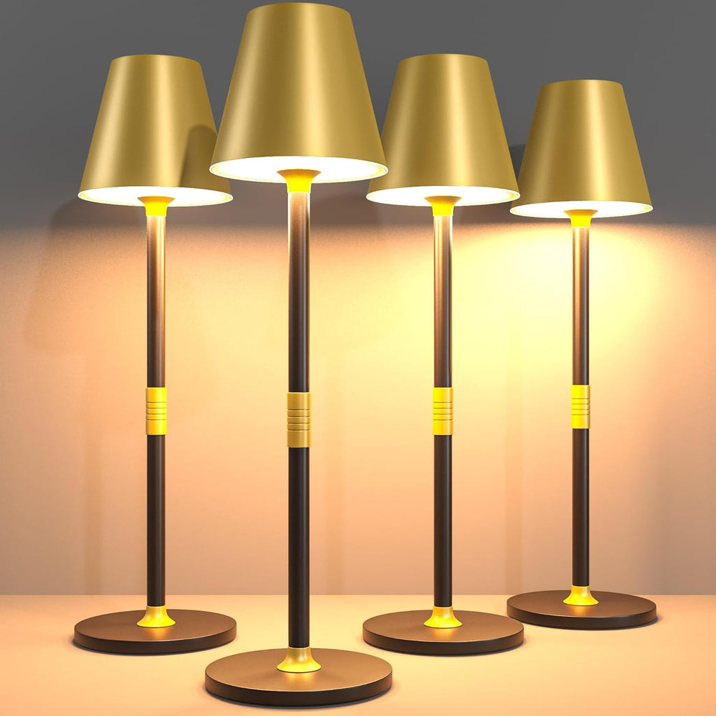 2 Pack LED CordlessTable Lamp,4000mAh Rechargeable Battery Desk lamp,3 Level Brightness Night Light,Minimalist Design, for Couple Dinner/Coffee Table/Restaurant/Bedroom(Black 2pack) - Grand Goldman