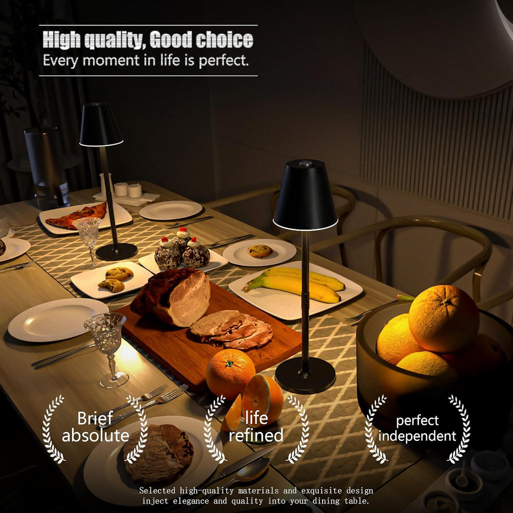 2 Pack LED CordlessTable Lamp,4000mAh Rechargeable Battery Desk lamp,3 Level Brightness Night Light,Minimalist Design, for Couple Dinner/Coffee Table/Restaurant/Bedroom(Black 2pack) - Grand Goldman