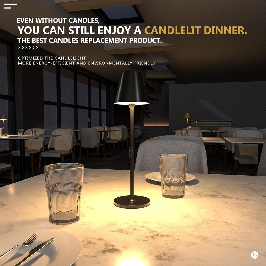 2 Pack LED CordlessTable Lamp,4000mAh Rechargeable Battery Desk lamp,3 Level Brightness Night Light,Minimalist Design, for Couple Dinner/Coffee Table/Restaurant/Bedroom(Black 2pack) - Grand Goldman