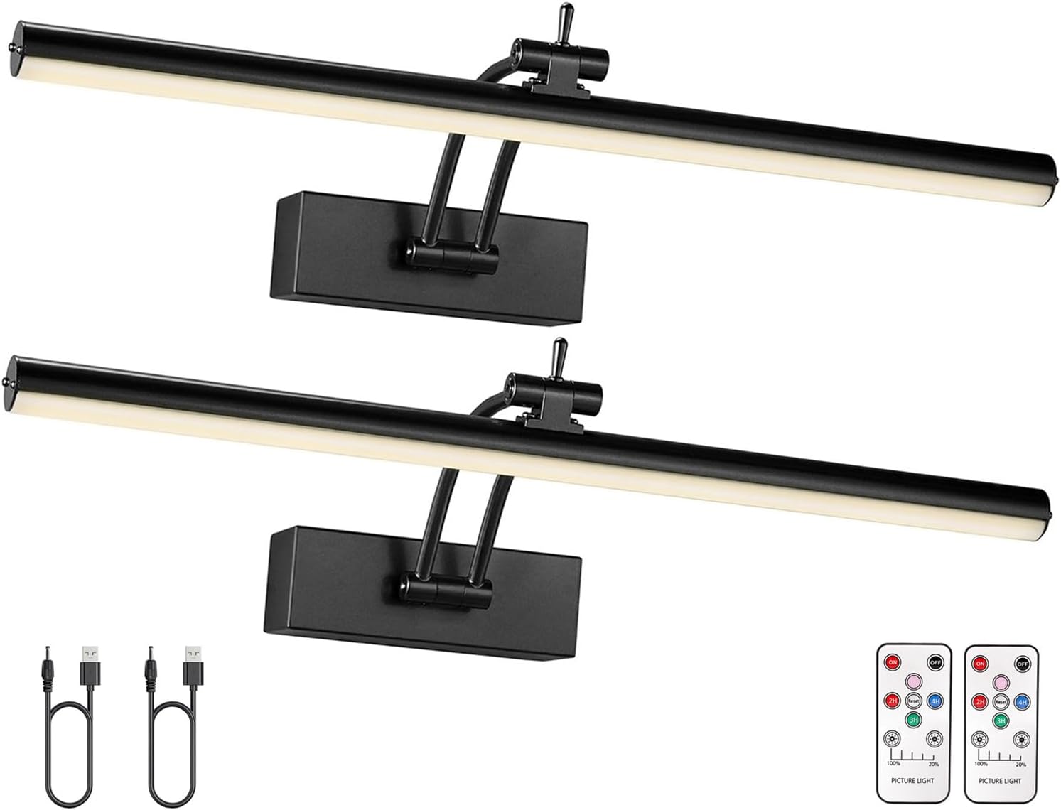 2 Pack Picture Light Battery Operated for Wall, 16" Wireless Display Art Lighting for Painting with Remote, Dimmable 5200mAh Picture Frame Lights for Gallery, Black - Grand Goldman