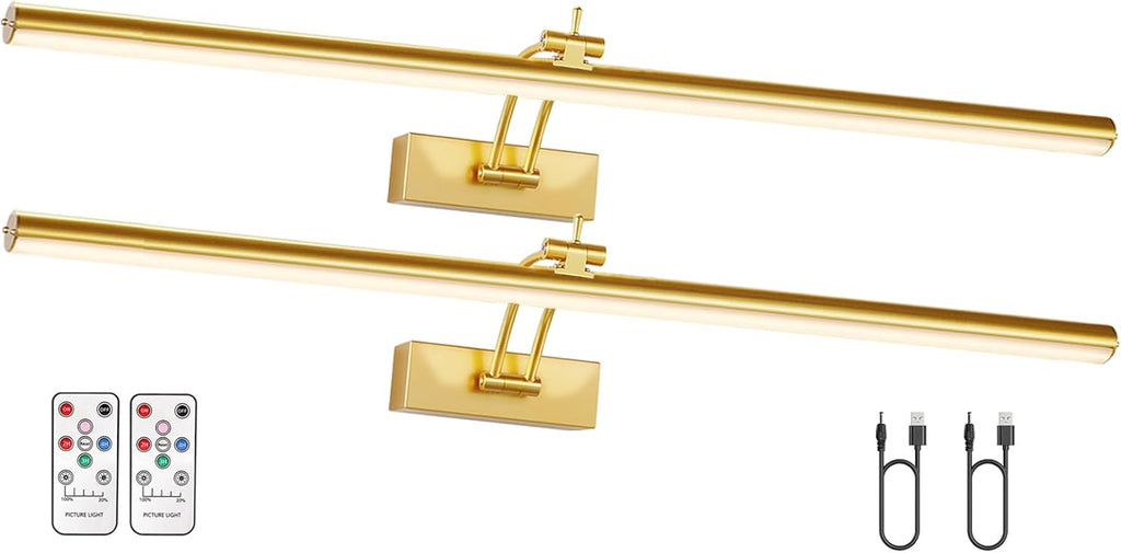 2 Pack Picture Light Battery Operated for Wall, 16" Wireless Display Art Lighting for Painting with Remote, Dimmable 5200mAh Picture Frame Lights for Gallery, Black - Grand Goldman