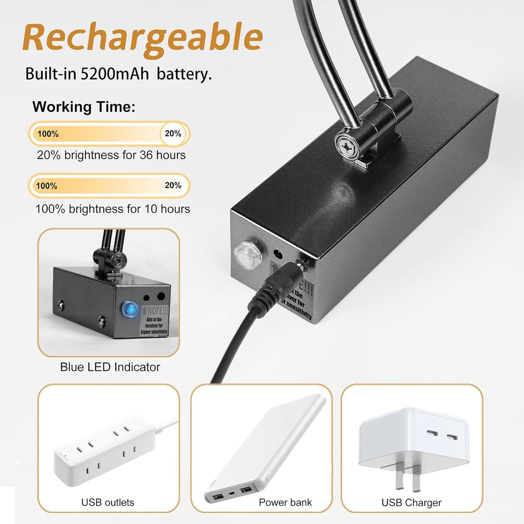 2 Pack Picture Light Battery Operated for Wall, 16" Wireless Display Art Lighting for Painting with Remote, Dimmable 5200mAh Picture Frame Lights for Gallery, Black - Grand Goldman