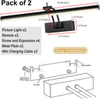 2 Pack Picture Light Battery Operated for Wall, 16" Wireless Display Art Lighting for Painting with Remote, Dimmable 5200mAh Picture Frame Lights for Gallery, Black - Grand Goldman